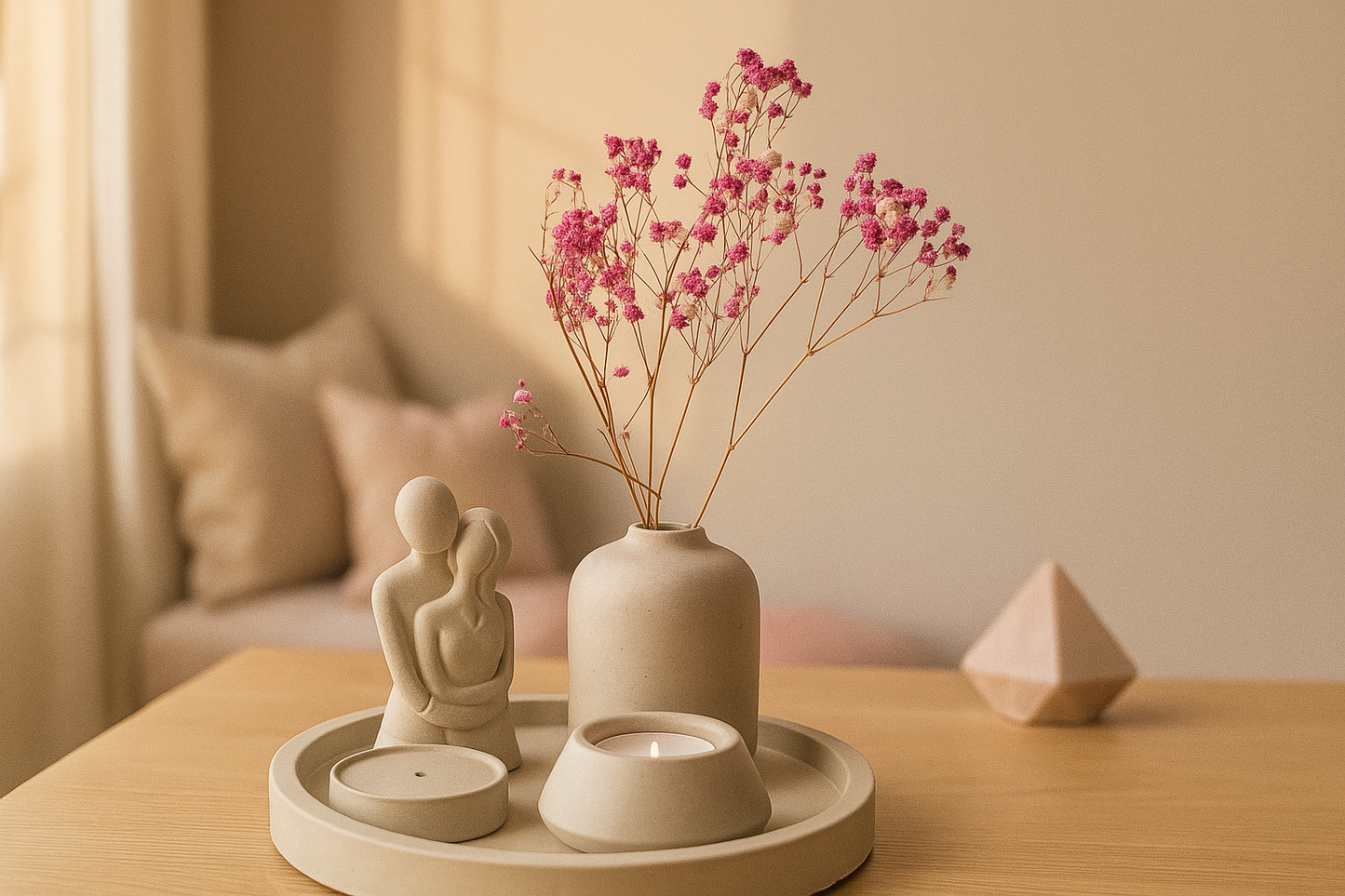 Betoninis rinkinys ant padėklo namų aplinkoje