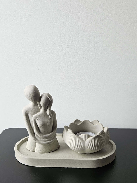 betoninė skulptūra, žvakidė ir padėklas, puiki dovana vestuvių ar santuokos metinių proga